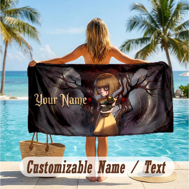 Custom Text Beach Towel, Soft Absorbent Swimming Multi-use TowelFran Bow