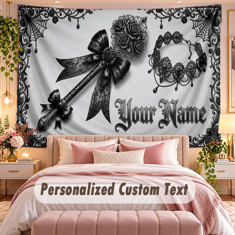 Skull Gothic (171) Theme Wall Tapestry Customized With Name Text Personalized Hanging Tapestry For Bedroom Living Room Decor