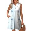 Women's Fashion Casual Printed V-Neck Button With Pocket Vest Sleeveless Dresses