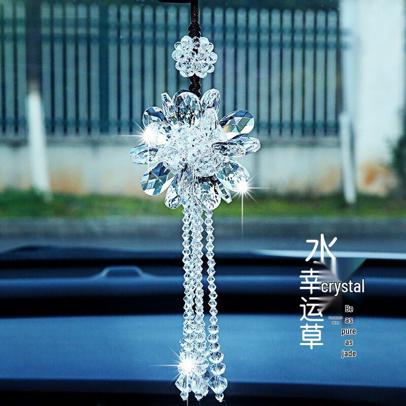 High-End Crystal Car Rearview Mirror Pendant - Stylish Women's Ornament