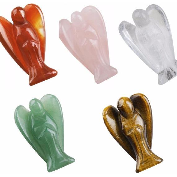 Rockcloud Healing Crystal Gemstone Carved Pocket Guardian Angel Figurines 1.5 Inch