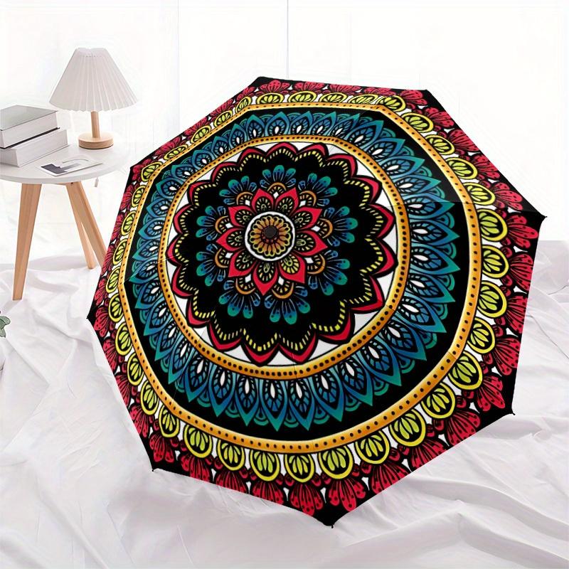 1 Stück Automatischer Regenschirm mit Mandala-Muster - 8-Rippen Faltbares Design, Outdoor-Abenteuer und Familienfeiern yy250829105
