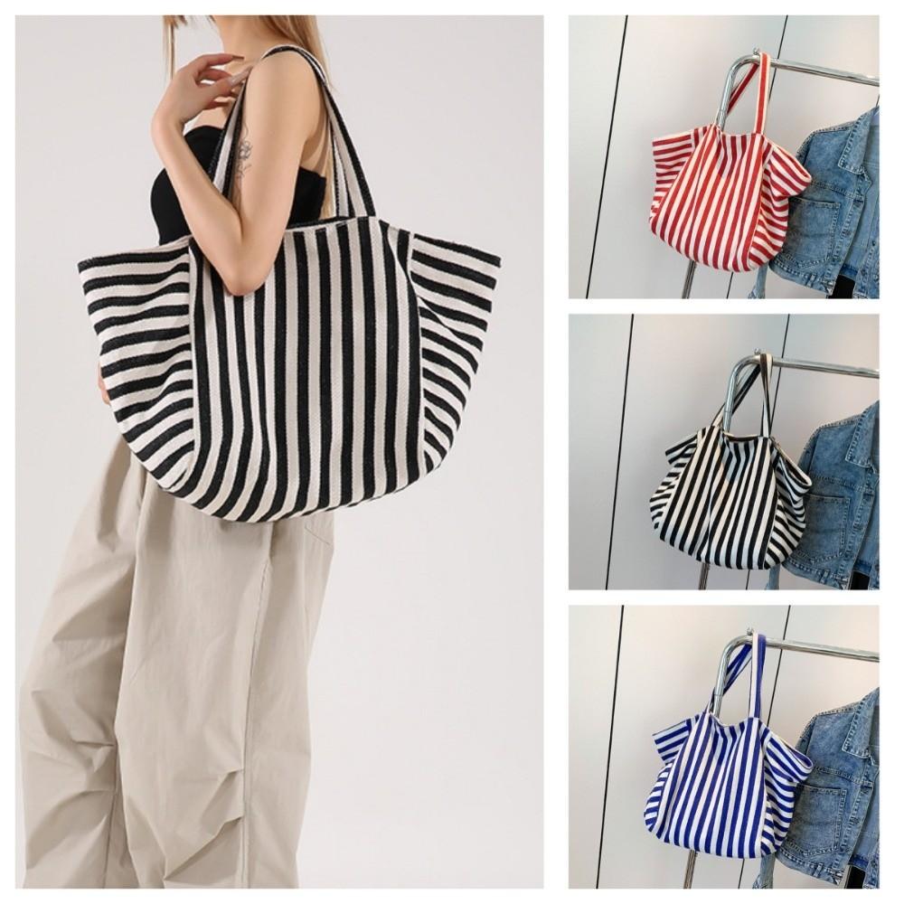 Shopping Bag Stripe Underarm Bag Canvas Tote Bag Versatile Felt Handbag Travel