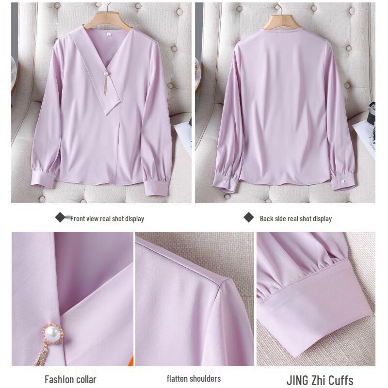 Teloroom Women's V-Neck Chiffon Long Sleeve Blouse