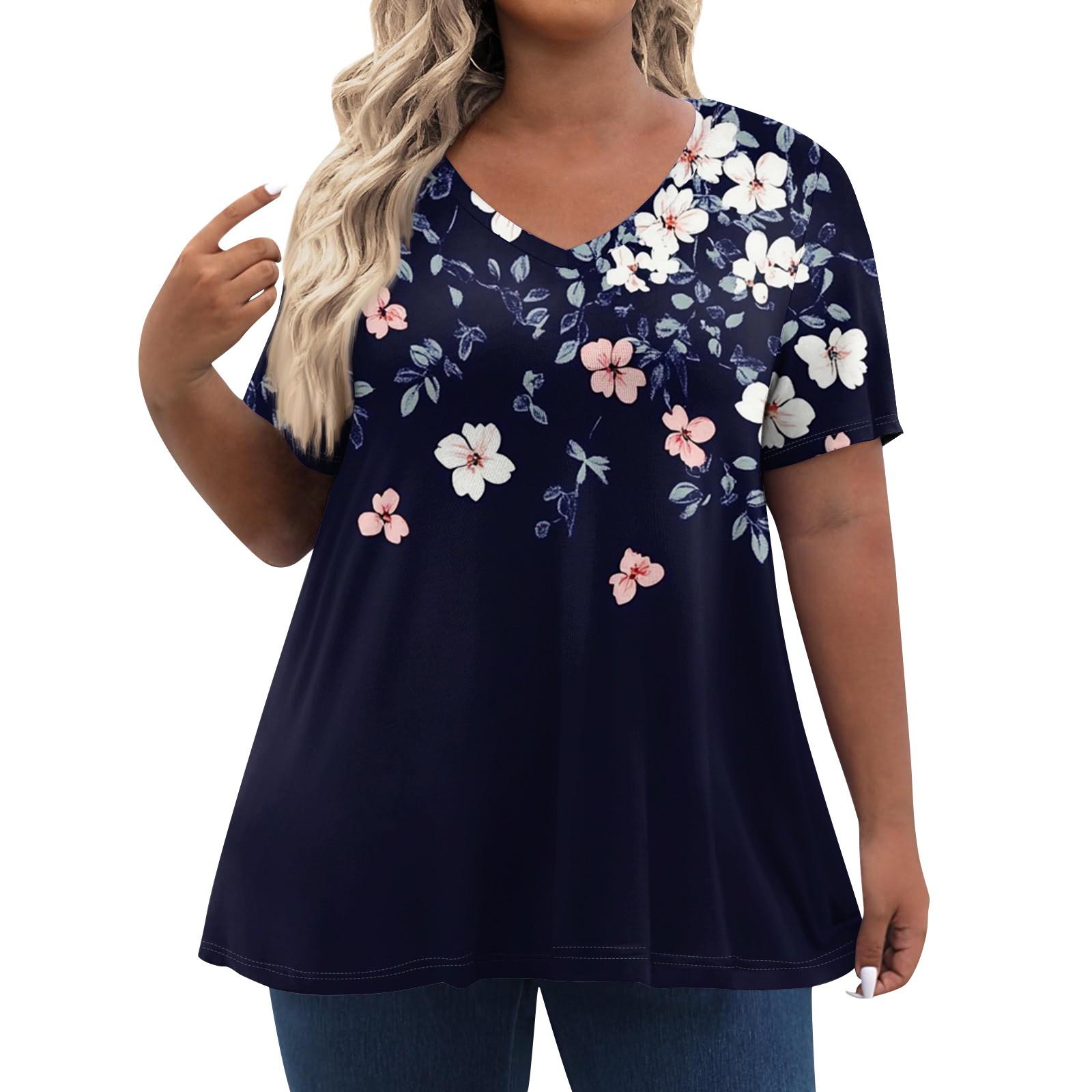 

Женские топы больших размеров, шорты с рукавами, рубашки с V-образным вырезом, повседневная одежда, топы с принтами XXXXXL тёмно-синий