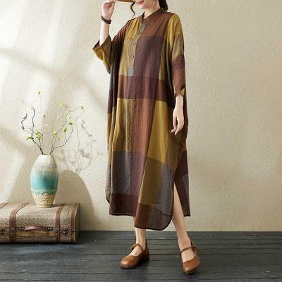 Summer New Temperament Literary Retro Printed Lapel Loose Large Size Vacation Dresses