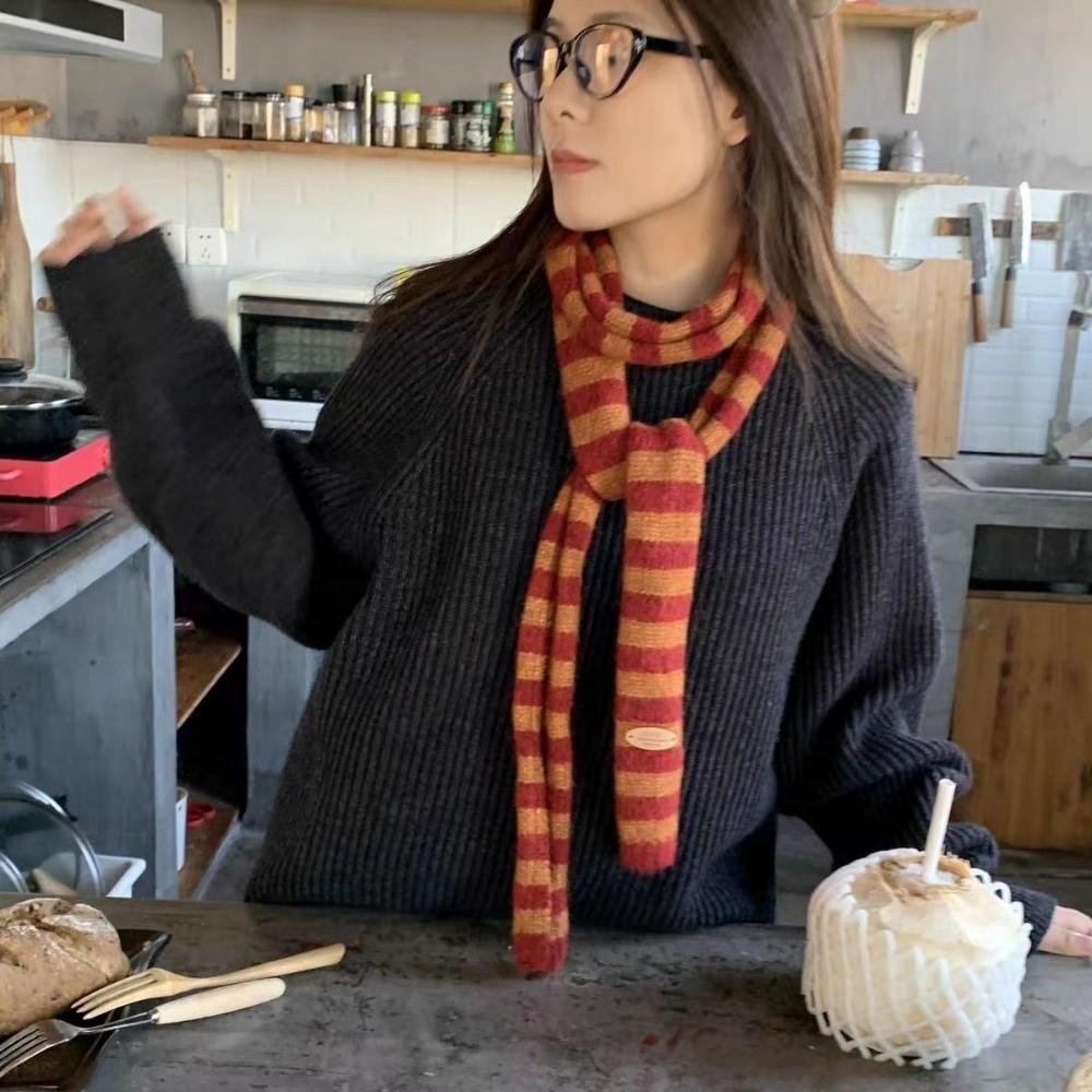 Harajuku Striped Scarf Collocation Clothing Accessories Knitted Shawl Long Narrow Scarves Winter