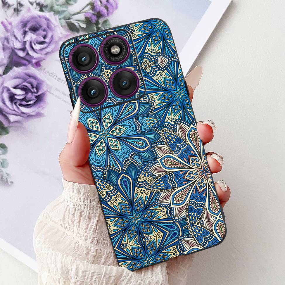 For Motorola Edge 60Pro XT2507-1 Back Cover For Motorola Edge 60 Pro Case Cute Cartoon Luxury Flower Painted Black Silicone 6.7"