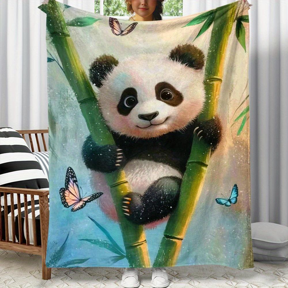 Panda holding bamboo butterfly background cute animal flannel blanket soft cozy children s blanket gift for kids nursery decor 75X95CM