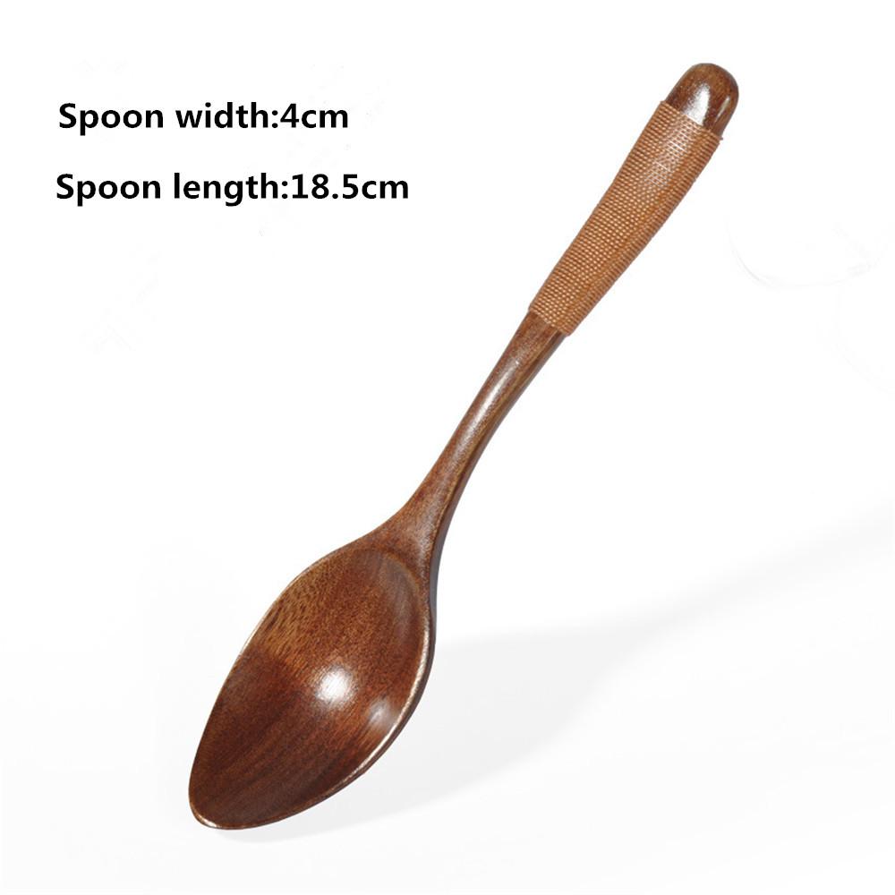 Træske med viklet tråd, Bredmundede Kogeskeer, Køkkenredskabsværktøj, Suppeske, Serveringsske, Bordservice, 18,5cm