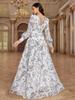 Women's European & American Fashion Chiffon Print Dress with Casual Back Tie and Long Sleeves for Evening Wear
