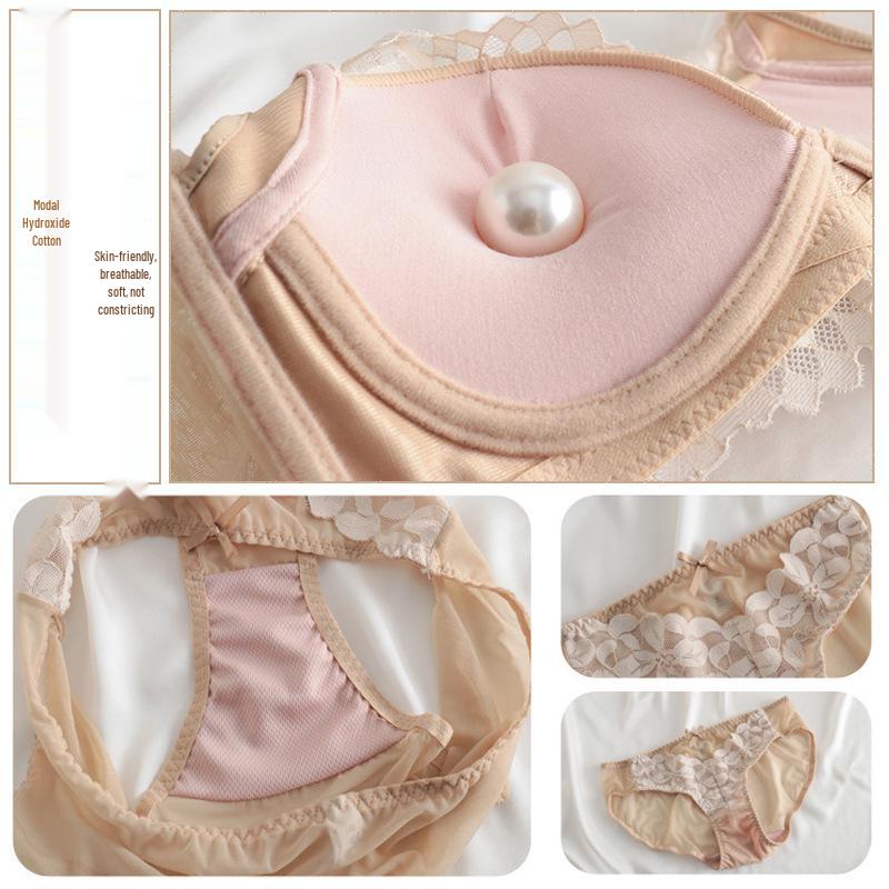 Lace Lingerie Set: Push-up, Wire-Free, Adjustable Support Bra for Small Busts.