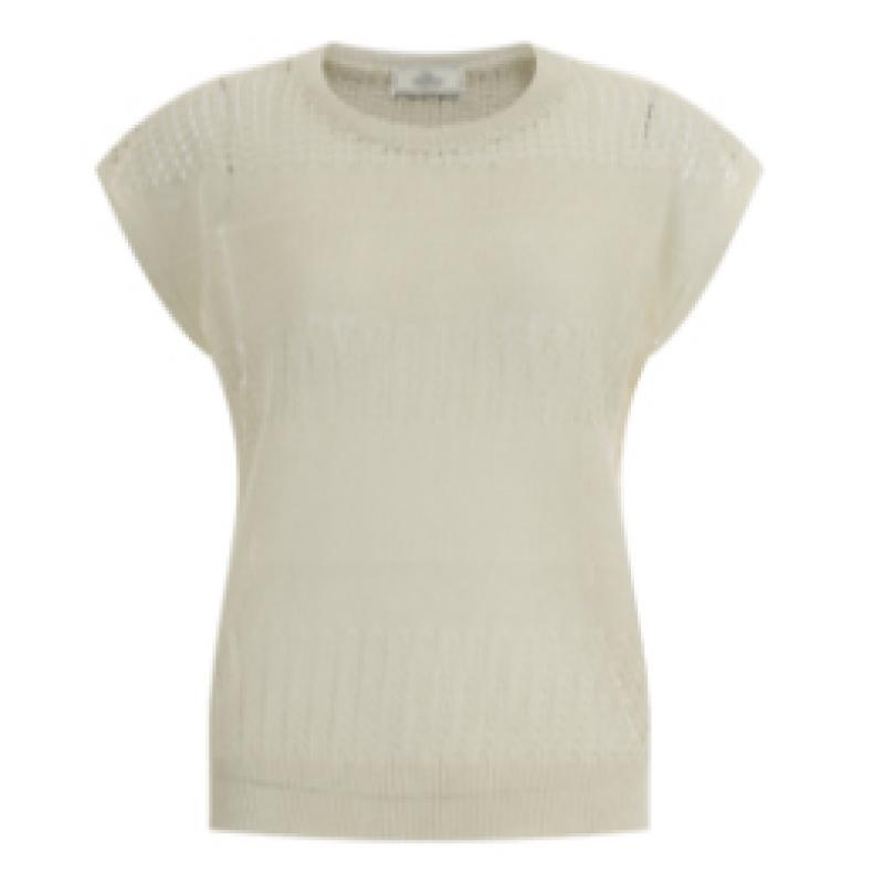 Shop   Women Mix See Through Round Sleeveless Daily Cap Sleeve KniT T shirT Navy