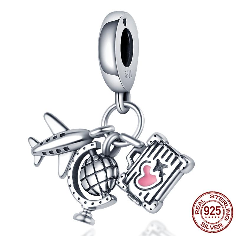 Luggage Airplane Passport Three-Piece Setcopper Charms Fitoriginal Bracelet Jewelry Making For Women Gift