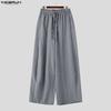 INCERUN Men Drawstring Elastic Waist Flimsy Drapey Casual Long Wide Leg Pants Trousers