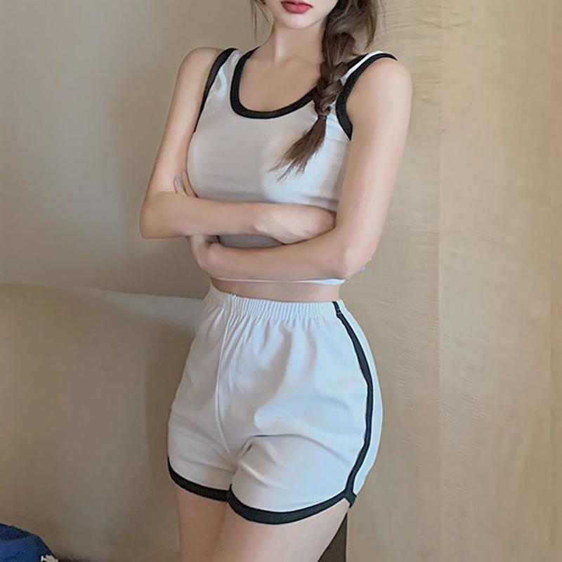 Summer Casual Natural Slim Sleeveless 2 Piece Set Women Fashion Design Solid Sling Sports Vest Vintage Chic High Waist Thin Short Pants New