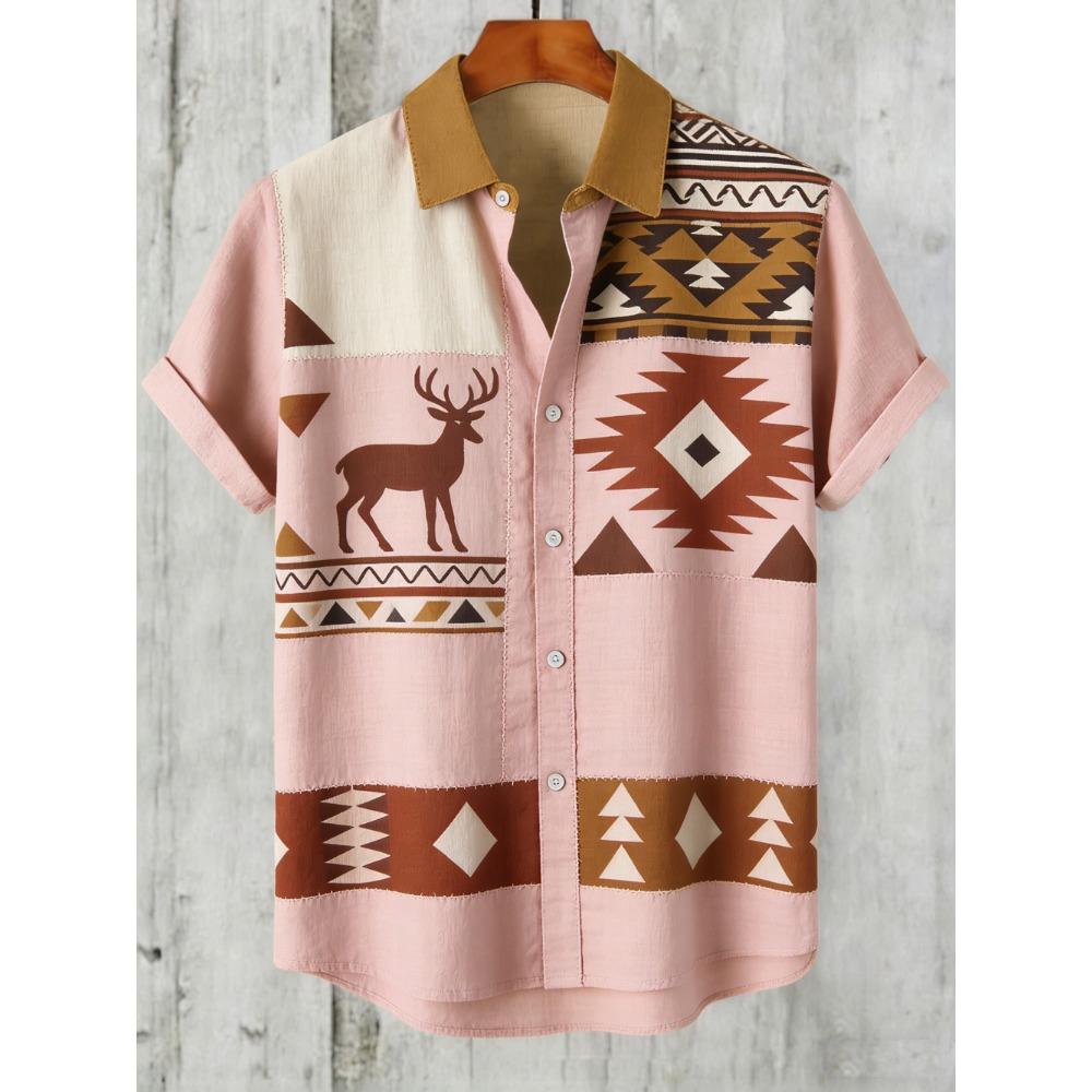 2026 Summer Men's Linen Short Sleeve Shirts Funny Animal Ethnic Patterns Printed Shirts Casual Outdoor Designer Clothes Men