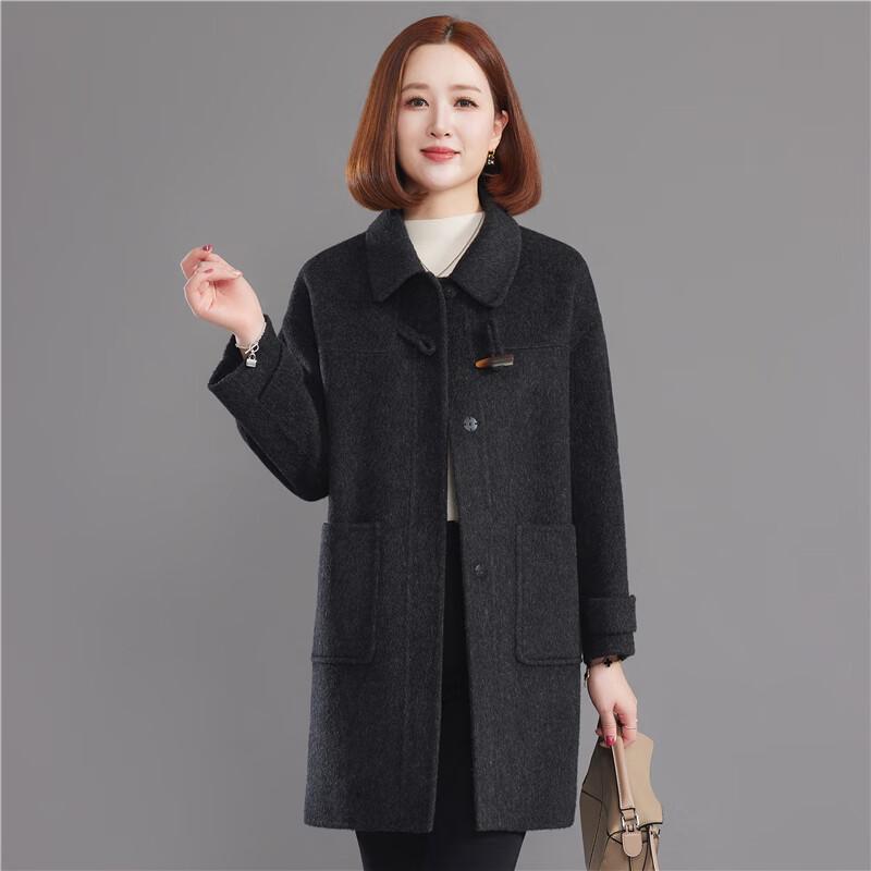 FENGXUN Women's 100% Wool Double-Faced British Style Toggle Coat