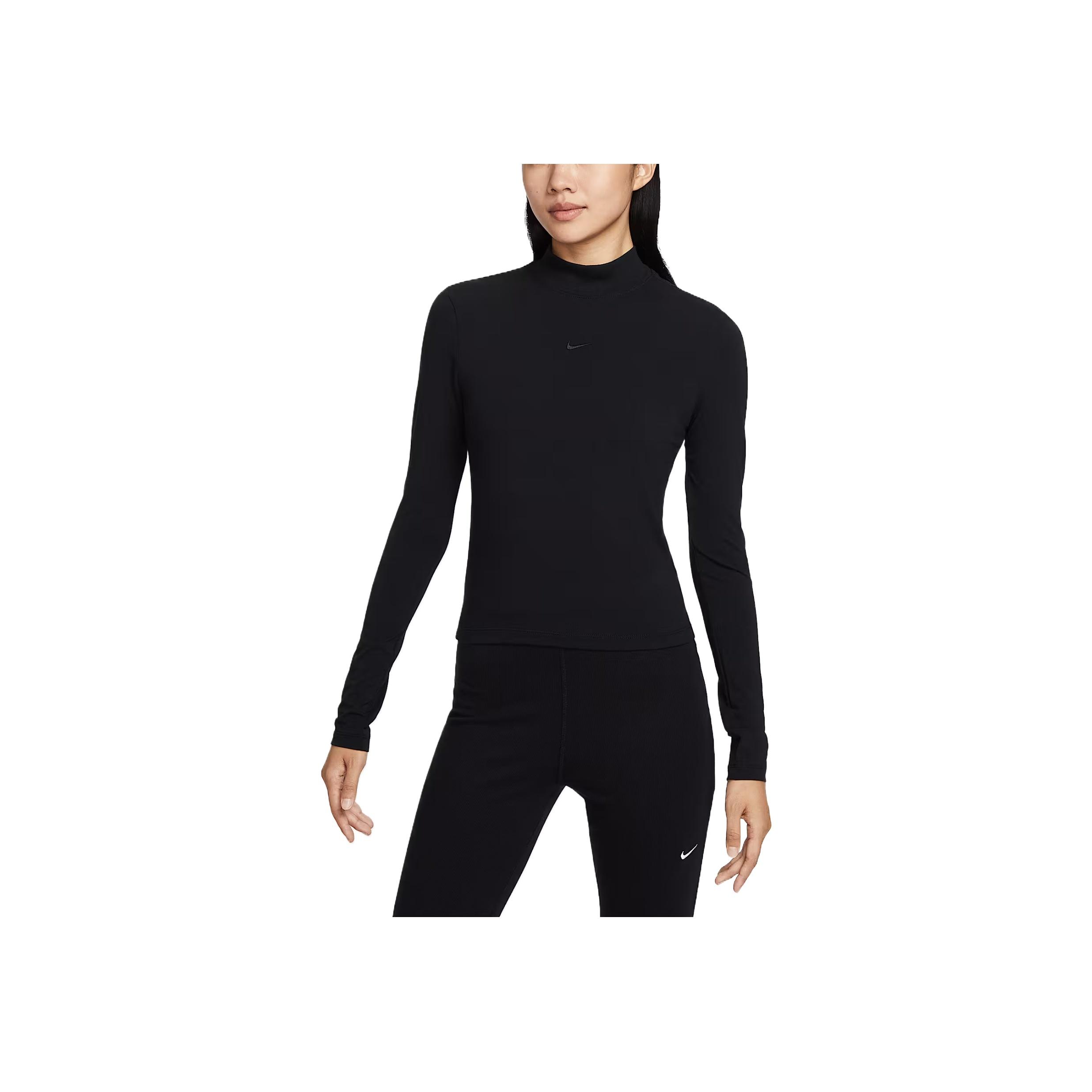 

Nike Sportswear Solid Color Stand Collar Comfortable Simple Long Sleeve Regular T-Shirt Women Tops HV5028-010 M