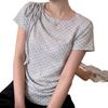 Pure desire gray polka dot strap front shoulder short-sleeved t-shirt women's summer new slim-fit short Korean Spice Girl top