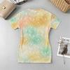 Women V Neck Short Sleeve Gradient Bodycon Skirt,Instagram Style,Comfortable Fabric,Fitted Silhouette,Beach Vacations,Daily Holiday Wear
