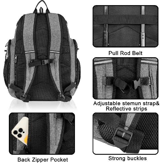 GRANDUP | Basketball Backpack, Large Sports Bag, With independent Ball Rack and Shoe Compartment, Can Store Thermos Bottles and Towels, Very Suitable