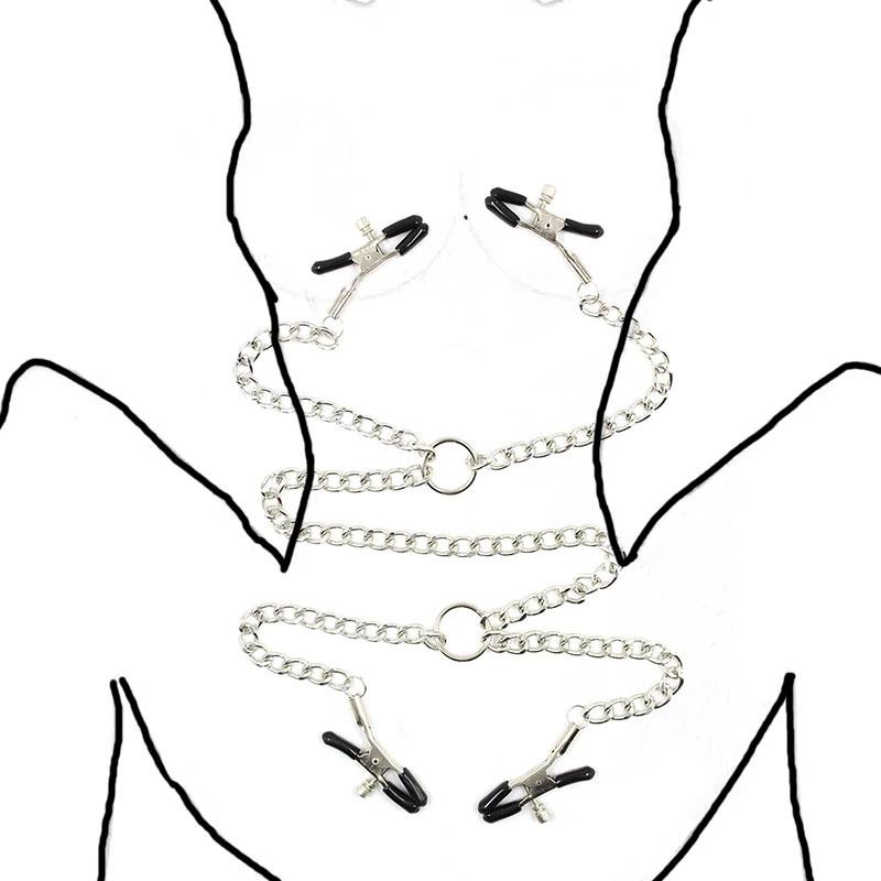 4/3 Svorka na bradavky Klitoris Labia Klip s řetízkem Stimulátor ženských prsou Masážní přístroj Bondage Dospělé sexuální produkty pro ženy