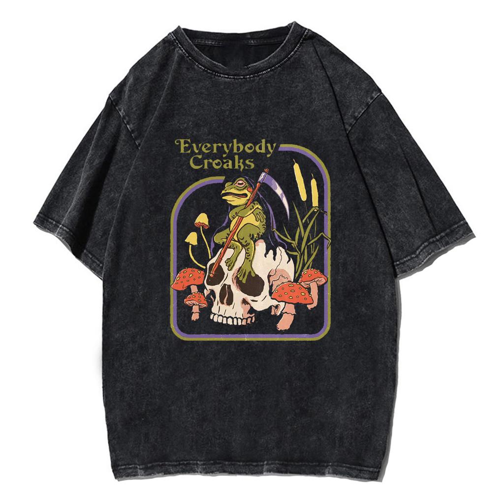 Zero Skull Washed Oversize Tshirt Cotton T Shirt Men Women Unisex Y2K T-shirt Top Tee