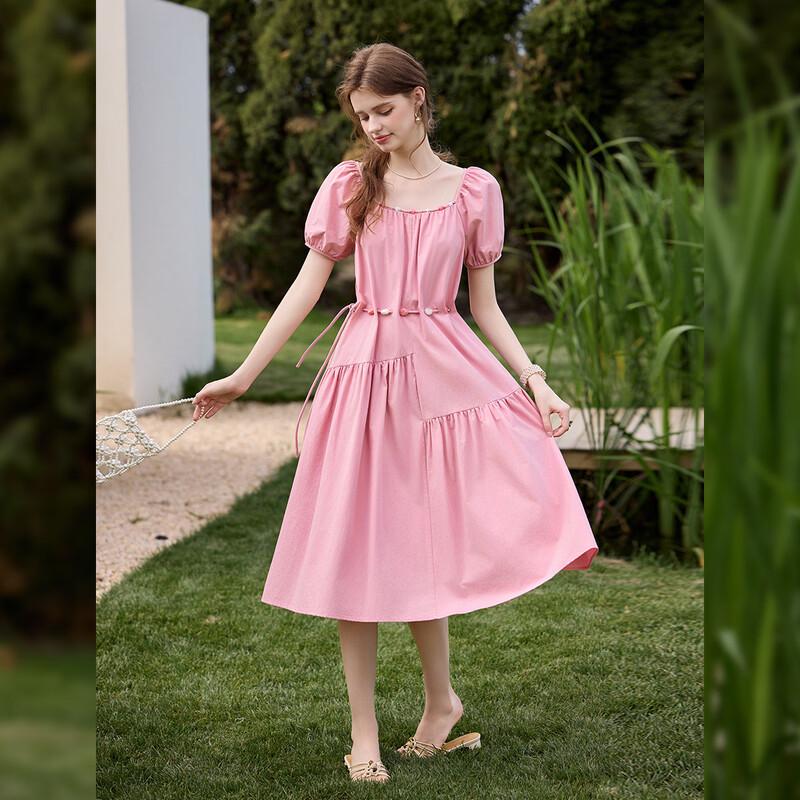 Bailuyu French Puff Sleeve A-Line Midi Dress XL