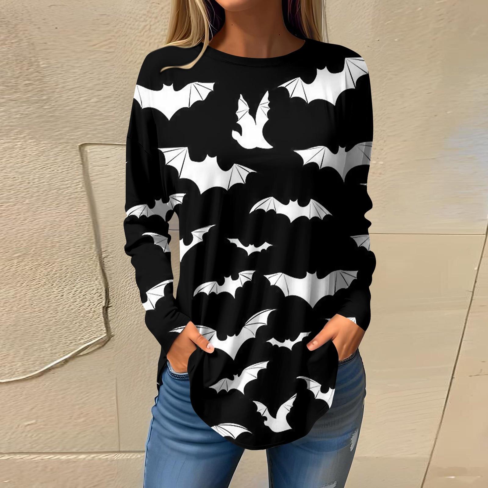 

Женская свободная футболка с длинным рукавом с круглым вырезом и принтом, верхний пуловер L