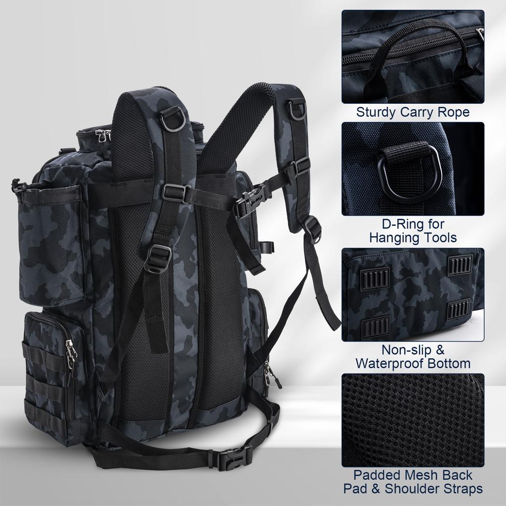 Goture Water-Resistant Fishing Backpack Lightweight Large Hiking Hunting Bag with Rod Holder Adjustable Tackle Storage Pack