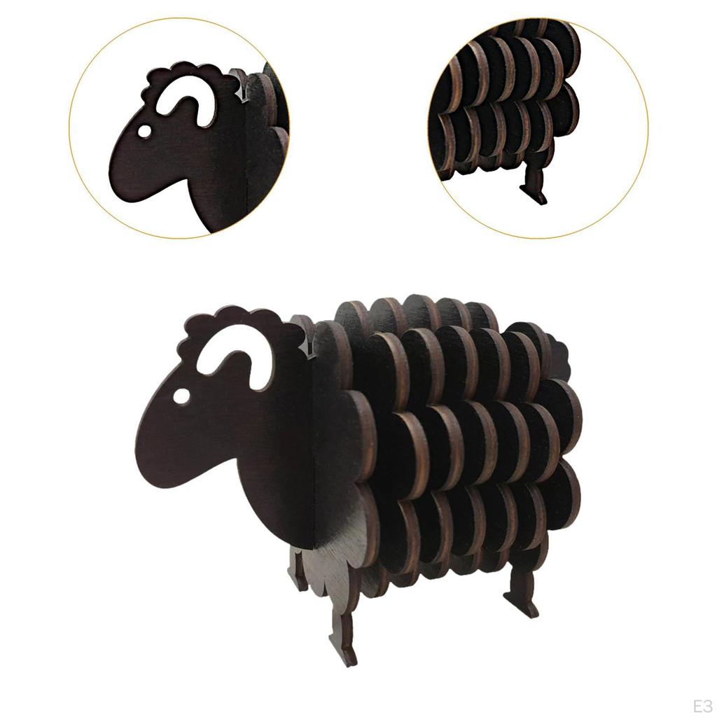 Wood Coasters Animal Sheep Drink Set for Holiday Kitchen