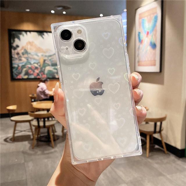 

Для Iphone 13 Pro Max Laser Love Heart чехол для телефона Iphone 12 11 Pro Max Xr X 7 8 Plus 13 мягкий прозрачный голографический квадратный чехол For iPhone 13Pro Max