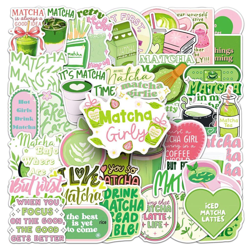50 Matcha Girl Aesthetic Stickers: Inspirational & Waterproof Green Decoration for Journals
