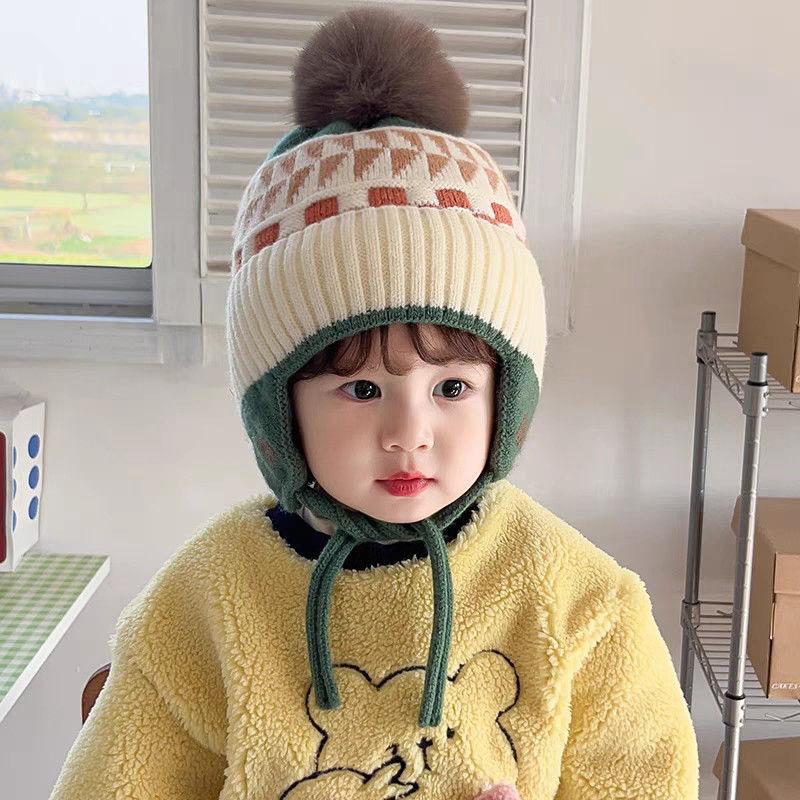 Autumn and Winter Ear Protection Children's Hats, Warm Windproof Pullovers, Boys and Girls Jacquard Wool Hats, Baby Knitted Hats