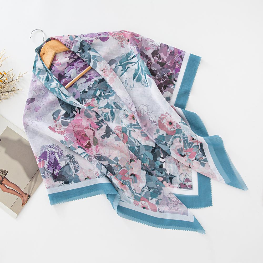 51Colors Malaysia Tudung Bawal Flower Print Hijab Laser Cut Edge Headscarf Premium Cotton Voile Soft Fashion Muslim Square Scarf