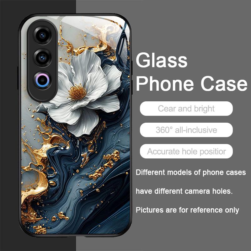 Elegant Lotus Artistic Flower Pattern Tempered Glass Phone Case for Oneplus 13 R 12 11 10 9 Nord CE4 3 2 Lite ACE3 Pro 5G Cover