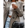 Tooxika Women's Autumn And Winter New Retro Double-breasted Plaid Print Small Suit Women's Mid-length Coat