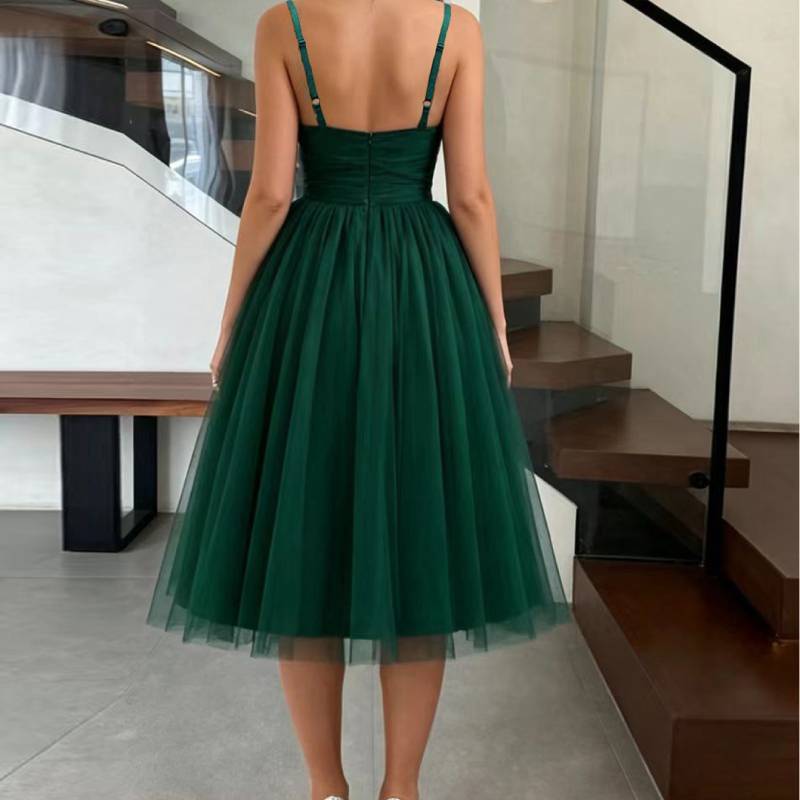 Elegant Sleeveless Vneck Satin Dress With Backless Design For Summer Party Wear