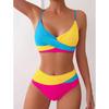 Women's Color Block High-Waisted Backless Bikini - Sexy, European & American Style