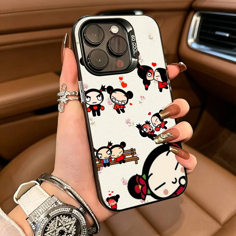Cute Cartoon Pucca Garu For iPhone 17 16 15 14 13 12 11 Pro Max XS 17 Air Silicone Colored Silver Bumper Cover