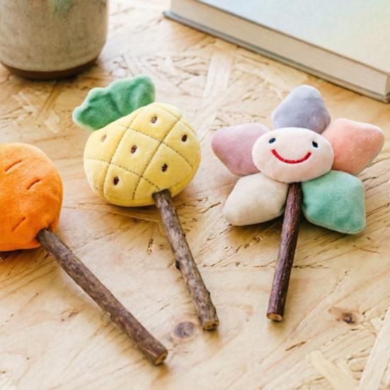 Natürlicher Katzenkau-Stab Silberrebe Kätzchen Zahnungsspielzeug Plüsch-Fruchtform Katzenminze-Spielzeug für Stubentiger Angstlinderung Zahngesundheit