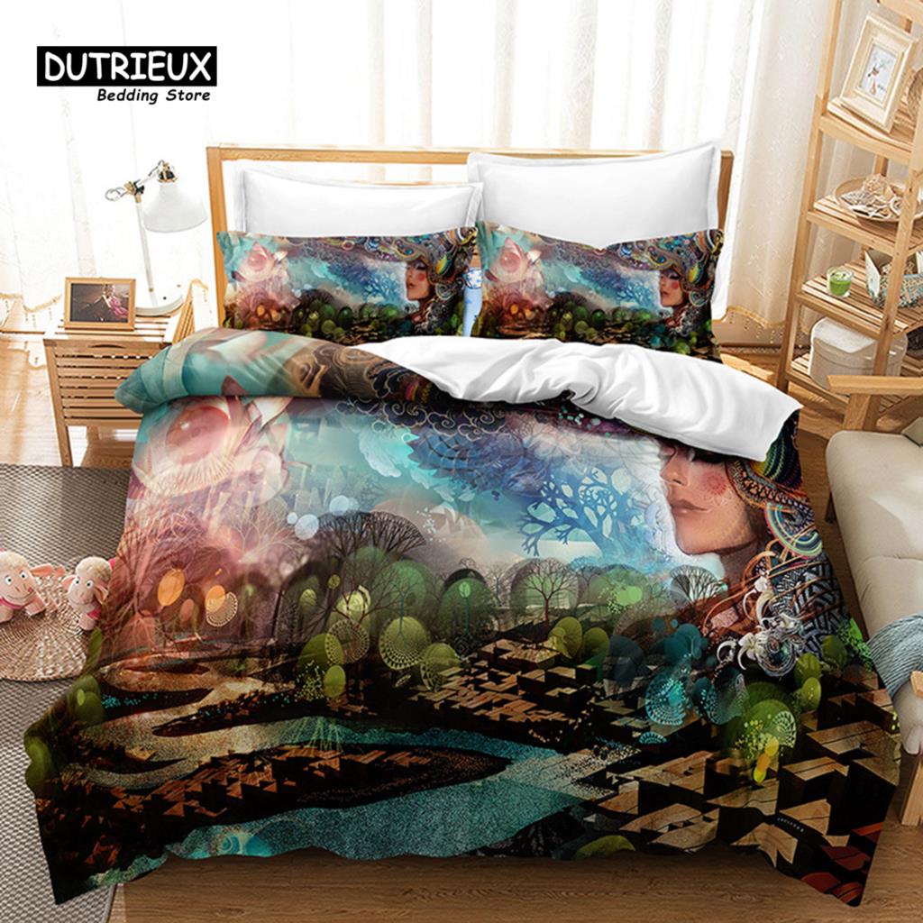 Psychedelic Swirl Duvet Cover Luxury Abstract Geometric Bedding Set Chic 3D Comforter Cover King For Girls Adults Bedroom Decor