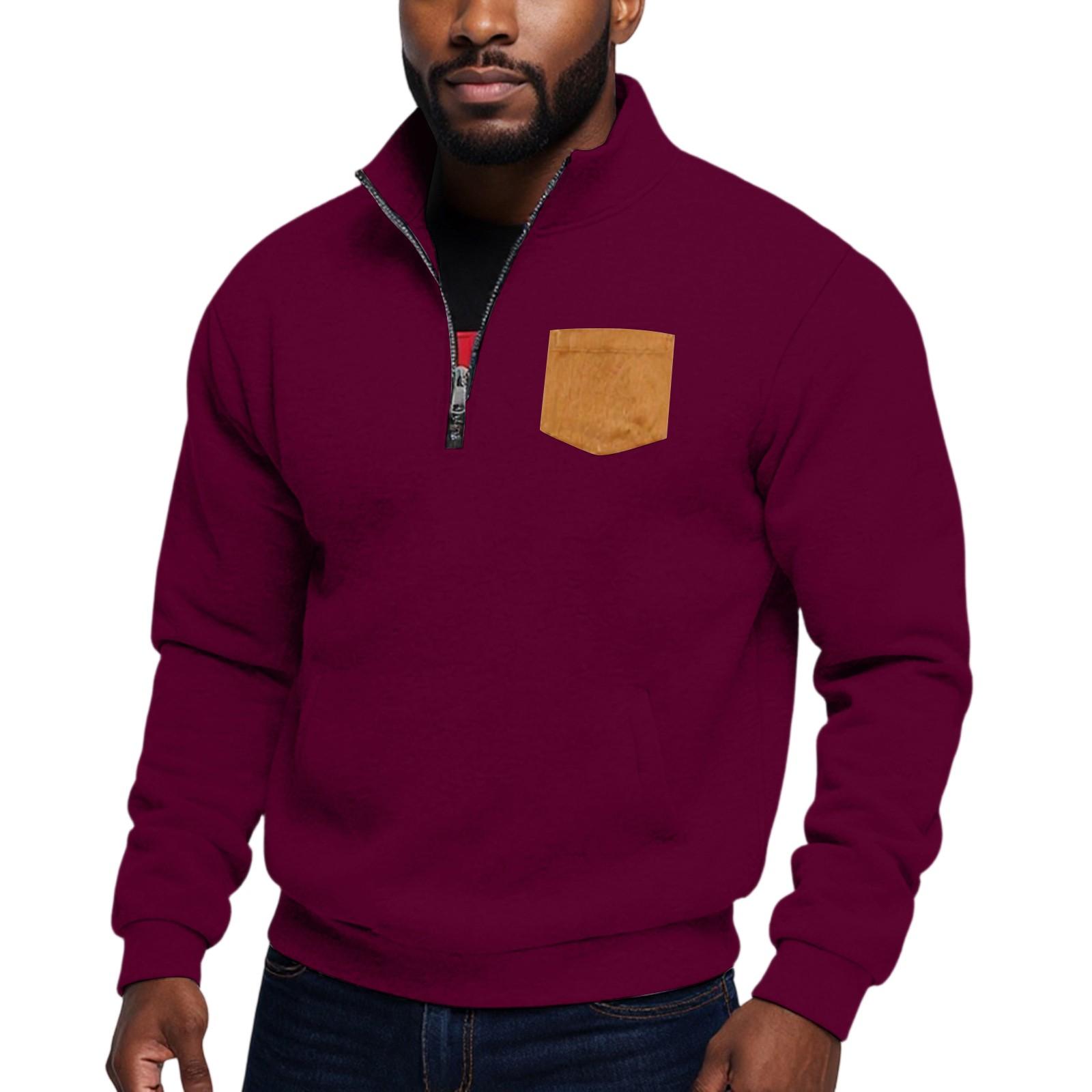 

Men s Half Zipper Stand Up Collar Casual Sweatshirt XL винний