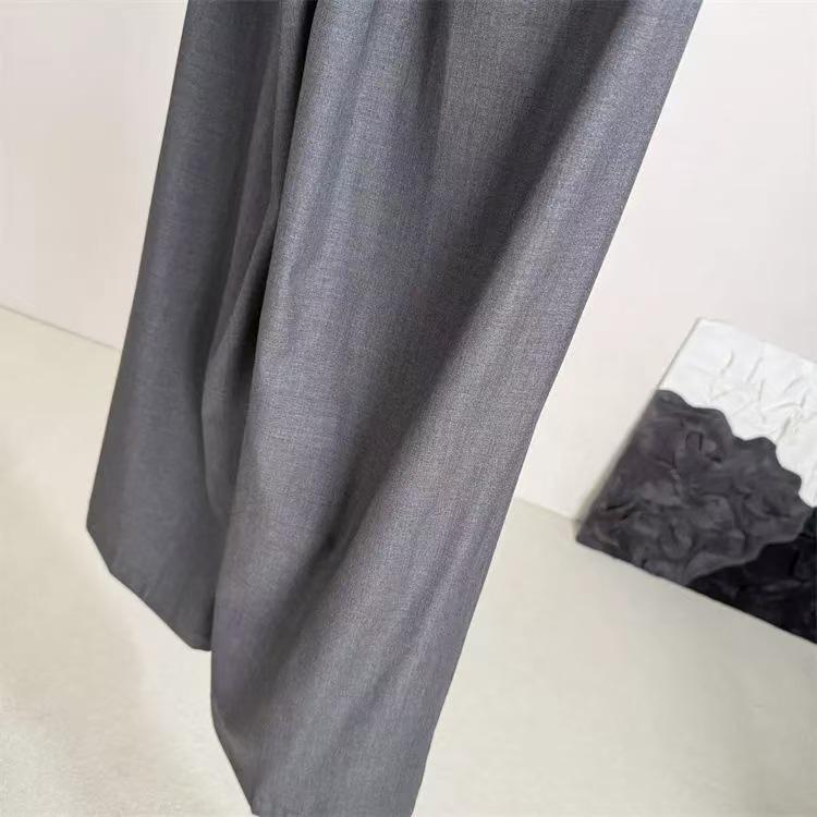 Versatile Grey Wool Blend Wide-Leg Pants with Elastic Waist