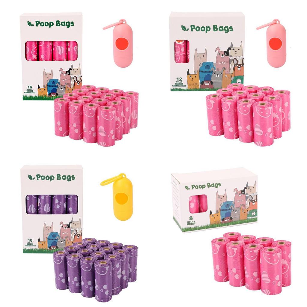 Degradable Pet Waste Bags With Strawberry Print For Outdoor Dog Walking And Cleanup