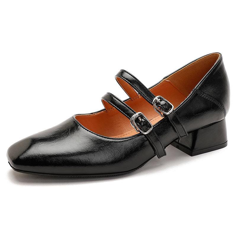 Square head word with high heels thick heel French retro Mary Jane women's shoes 2025 new spring and autumn low heel single shoes