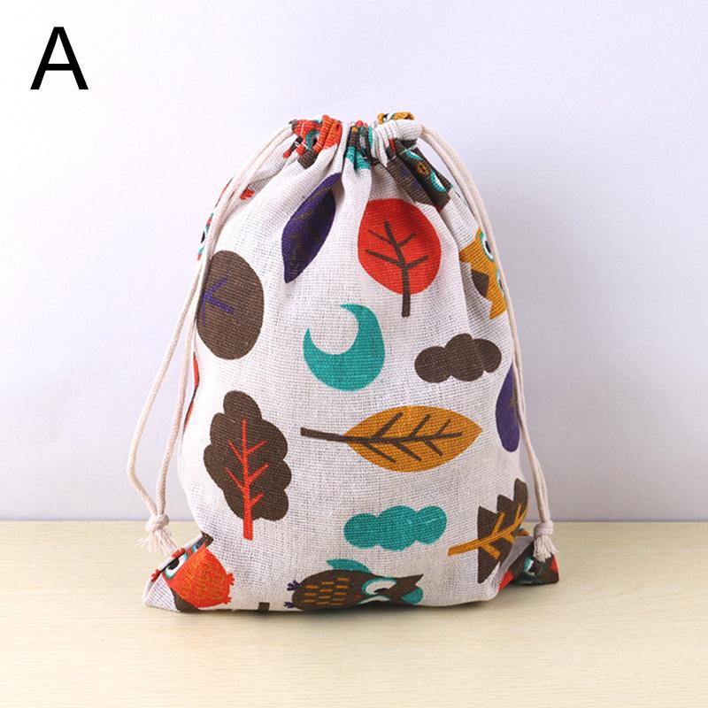 Cotton Linen Fabric Pouch Drawstring Bag Cute Animal Plant Print Kids Travel Cloth Storage Bag Makeup Case Xmas Gift Bag