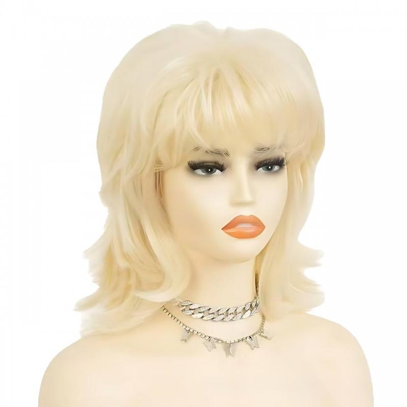 Wig Women Short Curly Hair With Golden Bangs Dolly Parton Style Synthetic Full