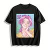 Romance Pink-haired Anime Character Print Top Trendy Loose Casual Unisex Short-sleeve T-shirt Pure Cotton T-shirt